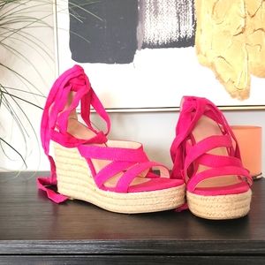 Pink Tie Up Wedge Heels